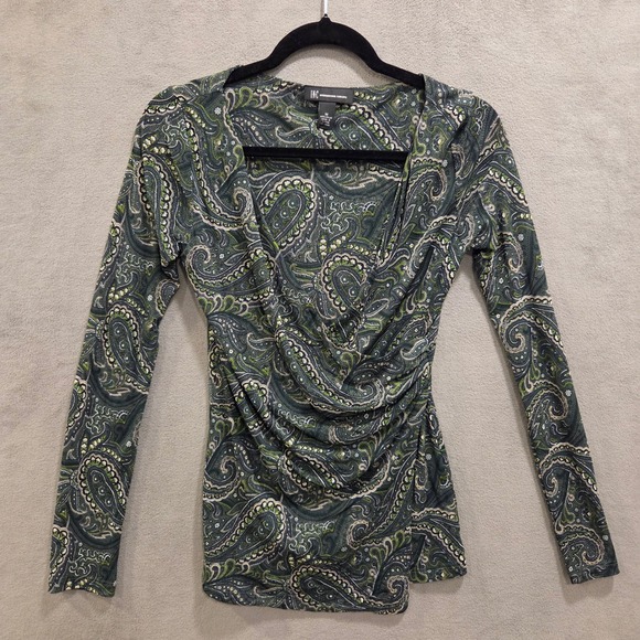 INC International Concepts Tops - INC International Concepts Faux Wrap Mesh Top Women M Paisley Ruched Whimsigoth